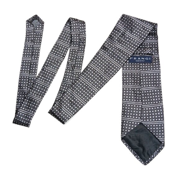 Frangi Silk Tie Men’s 59.5” Gray Geometric Stripe Jacquard Designer Classic New - Picture 3 of 4